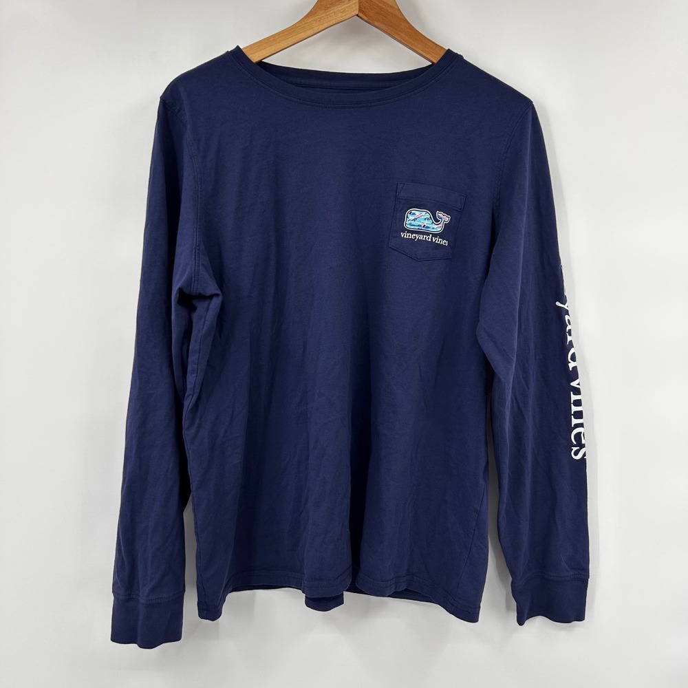 Vineyard Vines Mens Large Navy Blue‎ Long Sleeve Whale Airplane Graphic  Tee